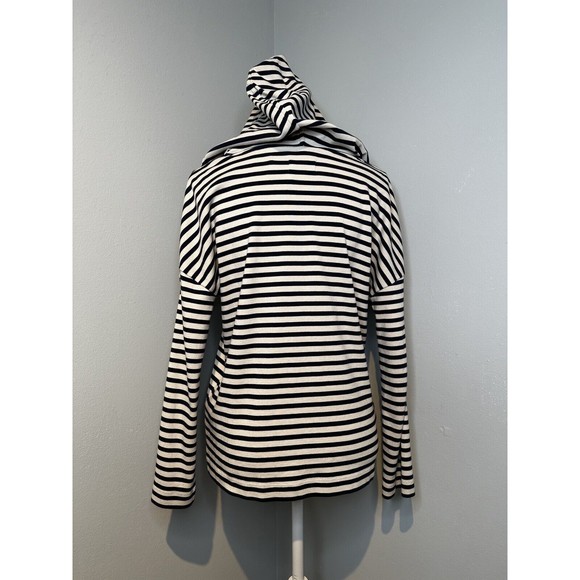 Lou & Grey Striped Cotton Hoodie Sweatshirt XS Drawstring Draped Shoulder - Picture 2 of 5